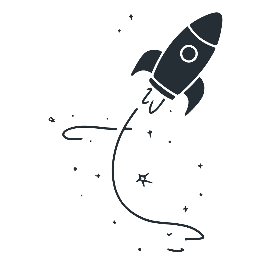 Line illustration of a rocket ascending
